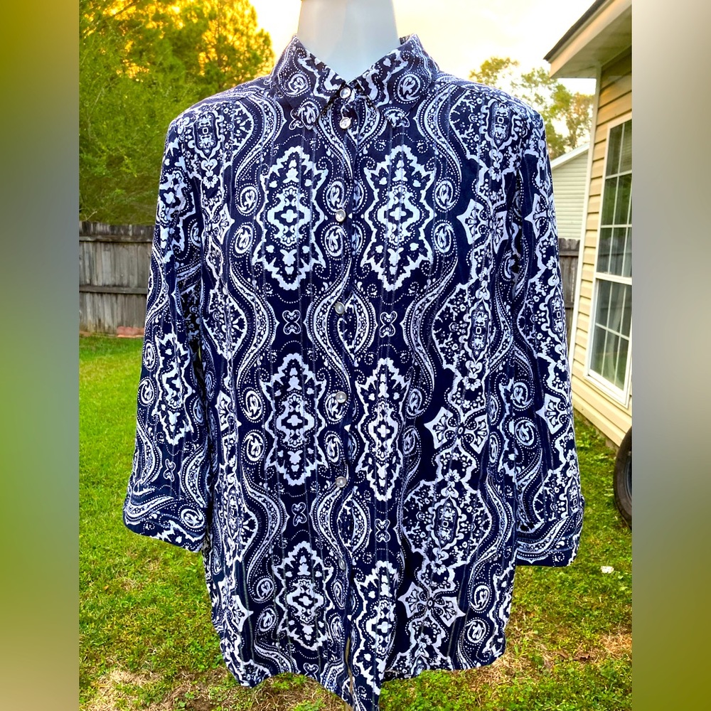 Navy Floral Button-Down Shirt